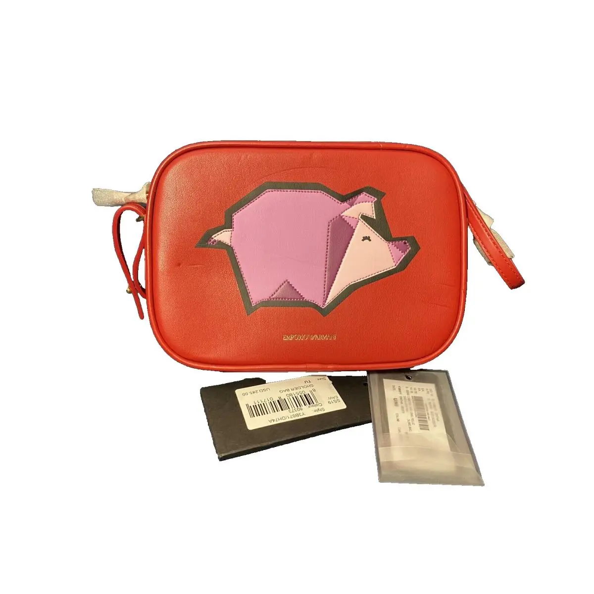 Red  Shoulder Sling Bag Camera Case Pig Certilogo by Emporio Armani