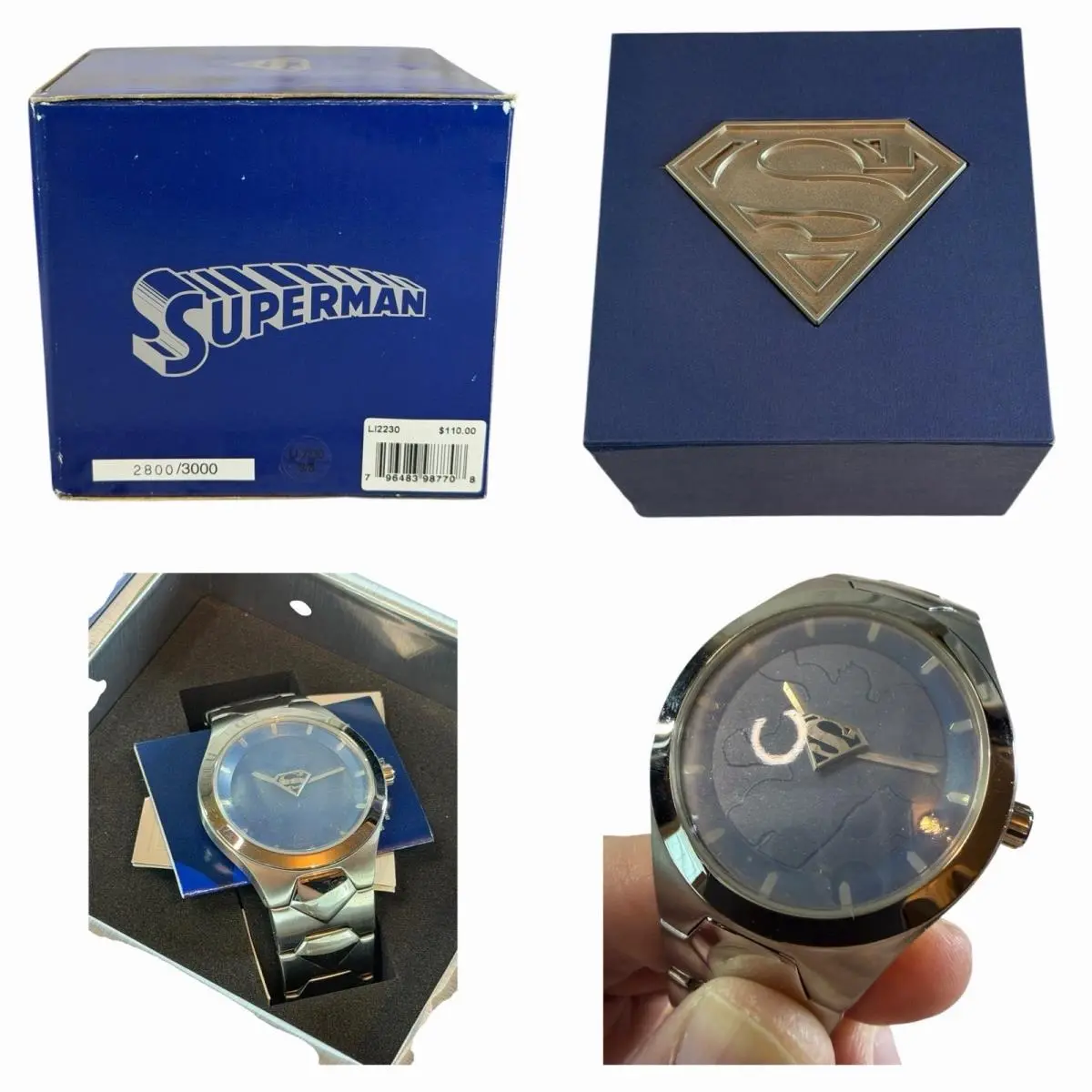 Superman Watch Limited Edition 2800/3000 Silver Blue Face Wristwatch by Fossil