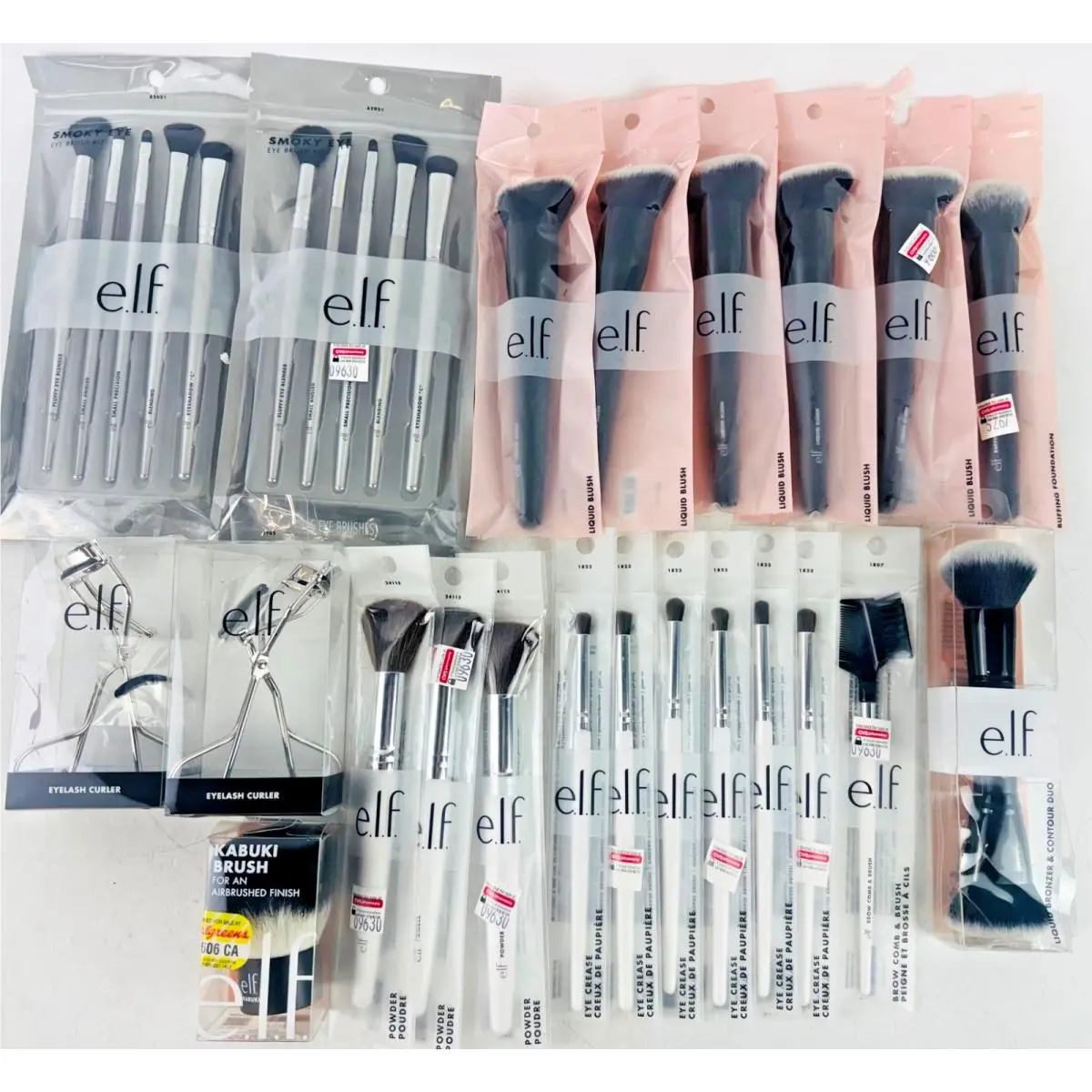 E.l.f. Makeup Brushes Lot of 22 Elf Eye Brush Kit Liquid Blush Powder Buffing by e.l.f. Cosmetics