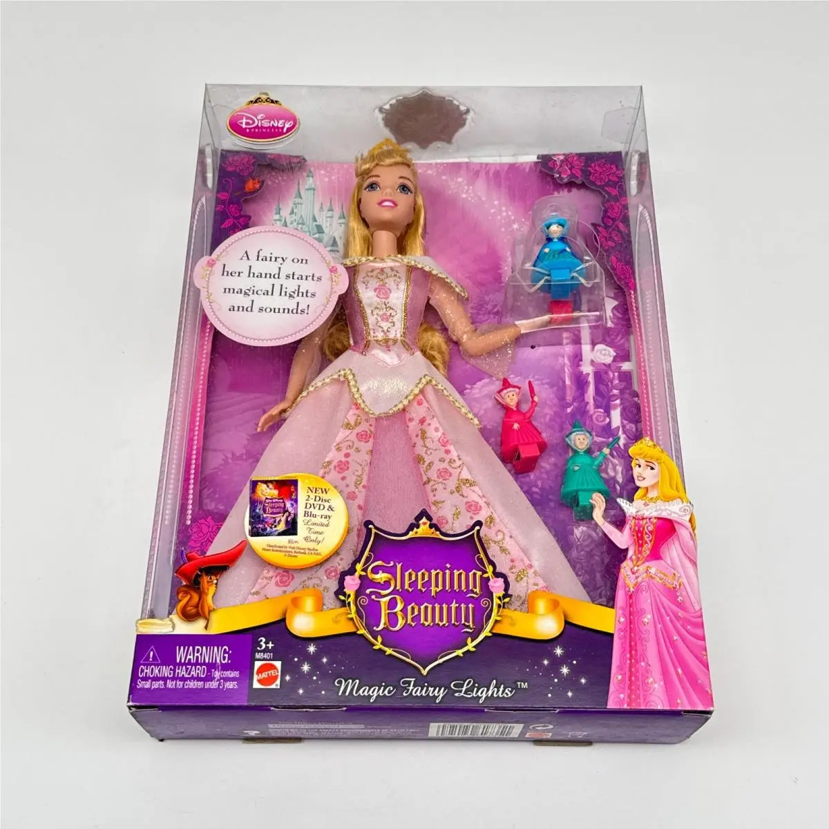 2008 Mattel Disney Sleeping Beauty Magic Fairy Lights Aurora Doll M8401 Nrfb