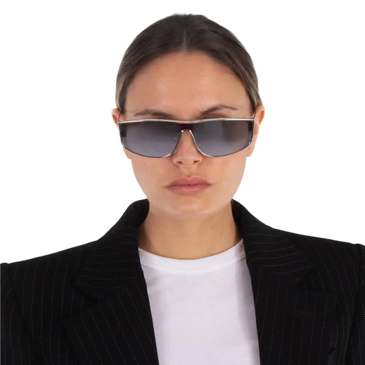Saint Laurent Silver Shield Unisex Sunglasses SL 605 Luna 003 135 SL 605 Luna