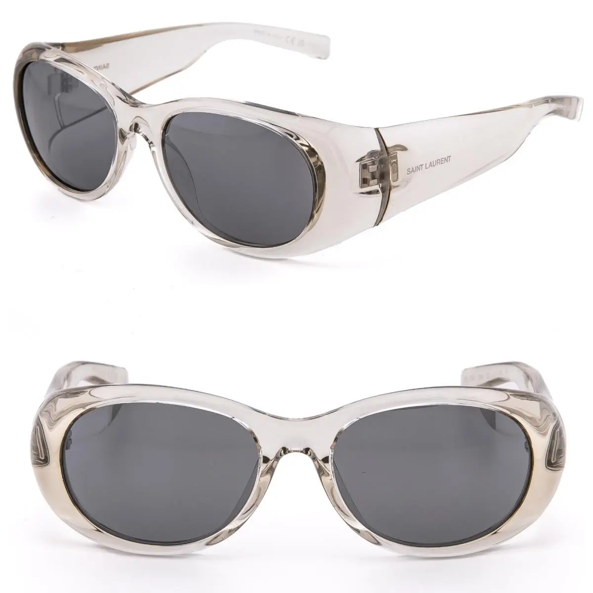 Saint Laurent Shade SL 736 SL736 Crystal Gray Oval Wrap Sunglasses Unisex 004