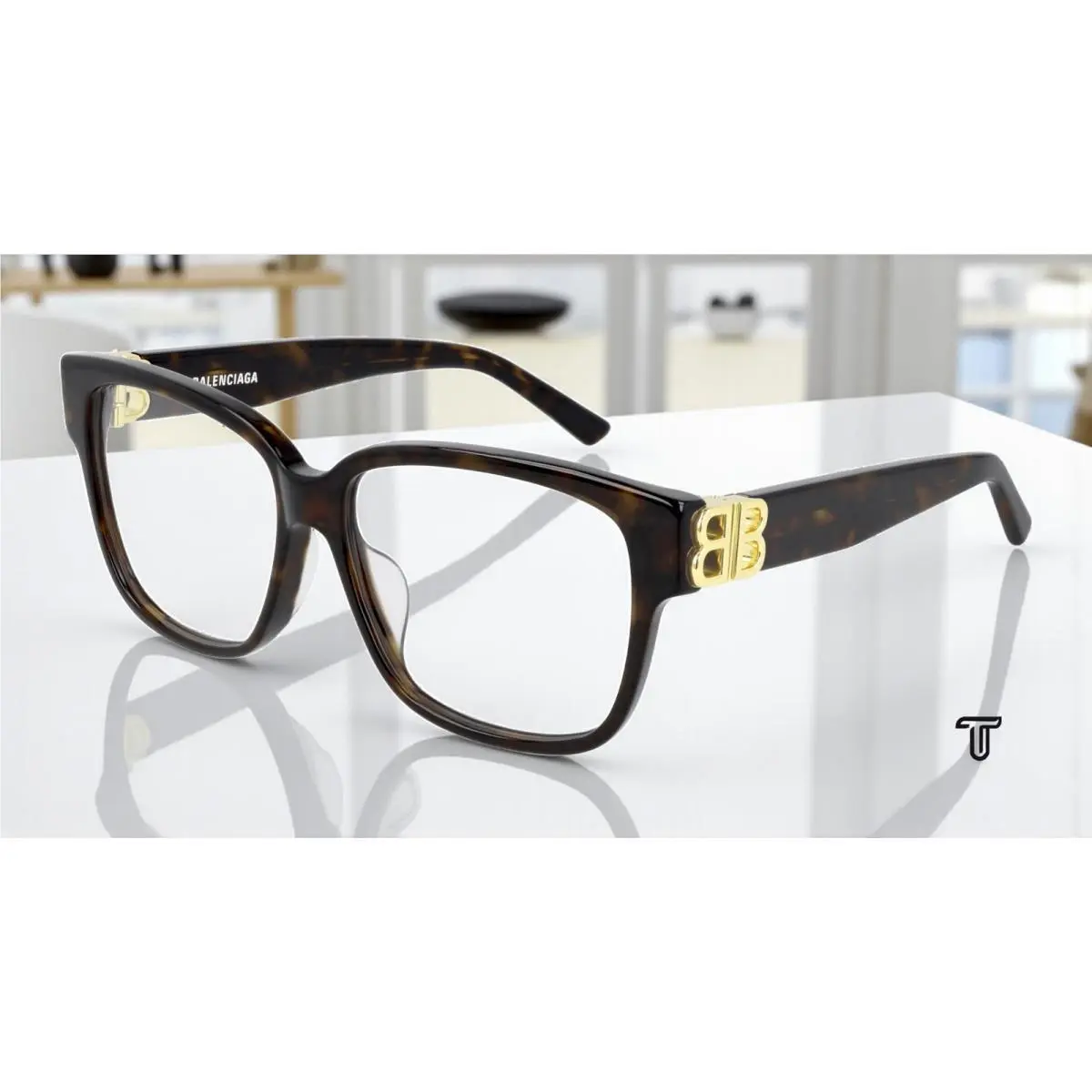 Balenciaga BB0104O 002 Rectangular Squared Havana Gold 56 mm Women`s Eyeglasses