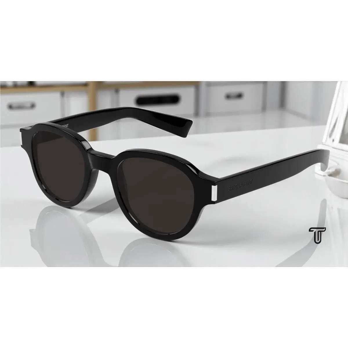 Saint Laurent SL 546 001 Round Oval Panthos Acetate Black 48 Unisex Sunglasses
