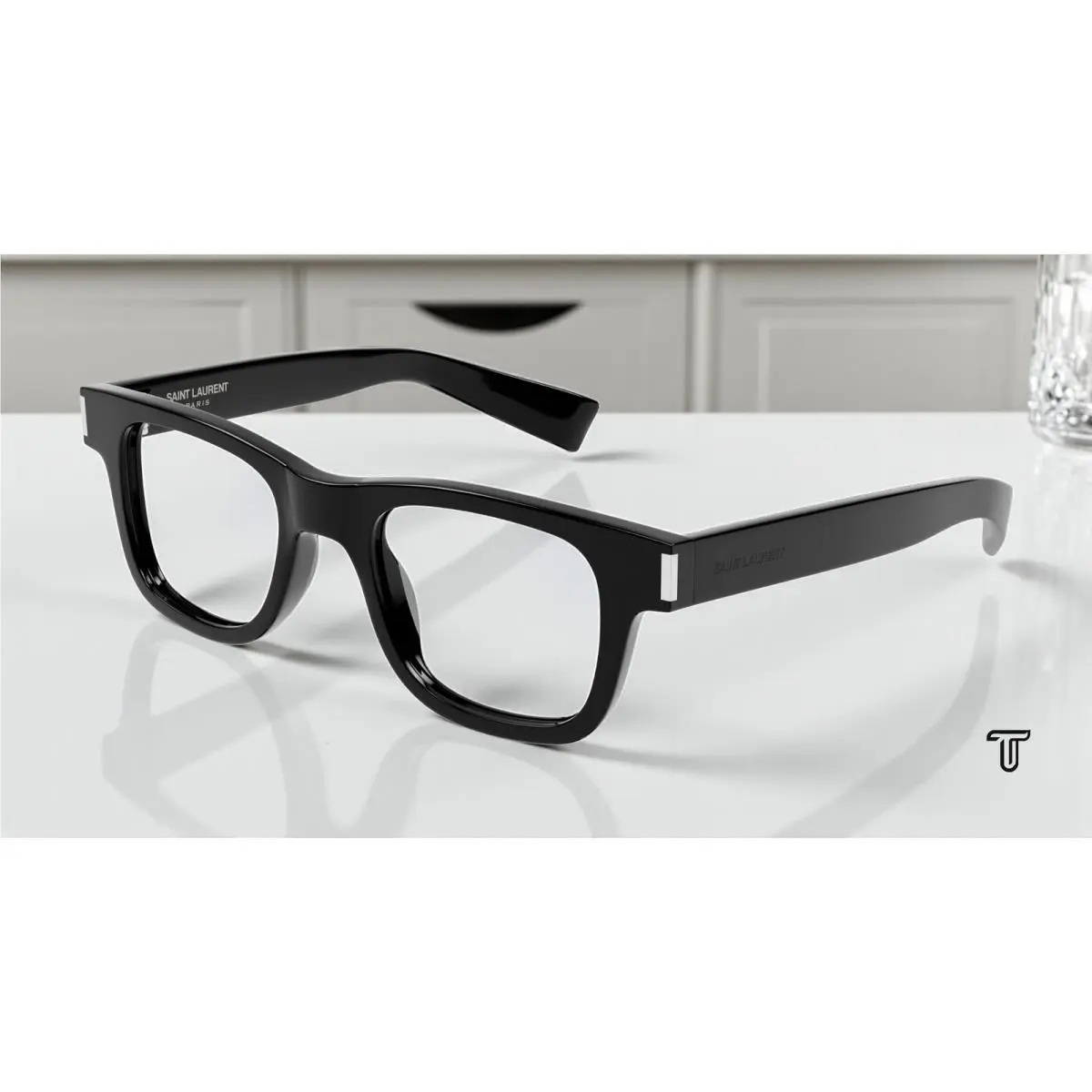 Saint Laurent SL 564 008 Squared Acetate Black Transparent 49 Unisex Sunglasses