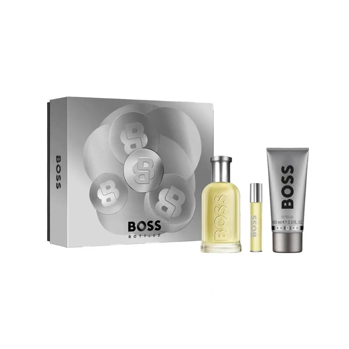 Hugo Boss Bottled 3.3 oz Parfum Spray+ 3.3 Gel+ 0.33 Travel Spray Mens