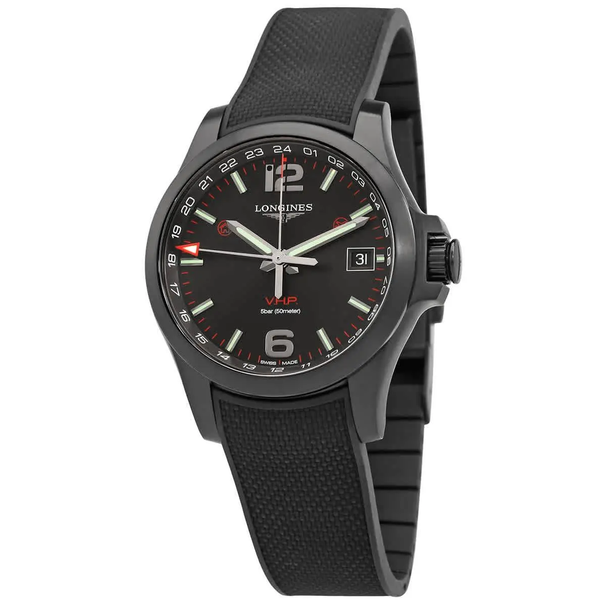 Conquest V.h.p. Gmt Quartz Black Dial Men`s Watch L3.718.2.56.9 by Longines