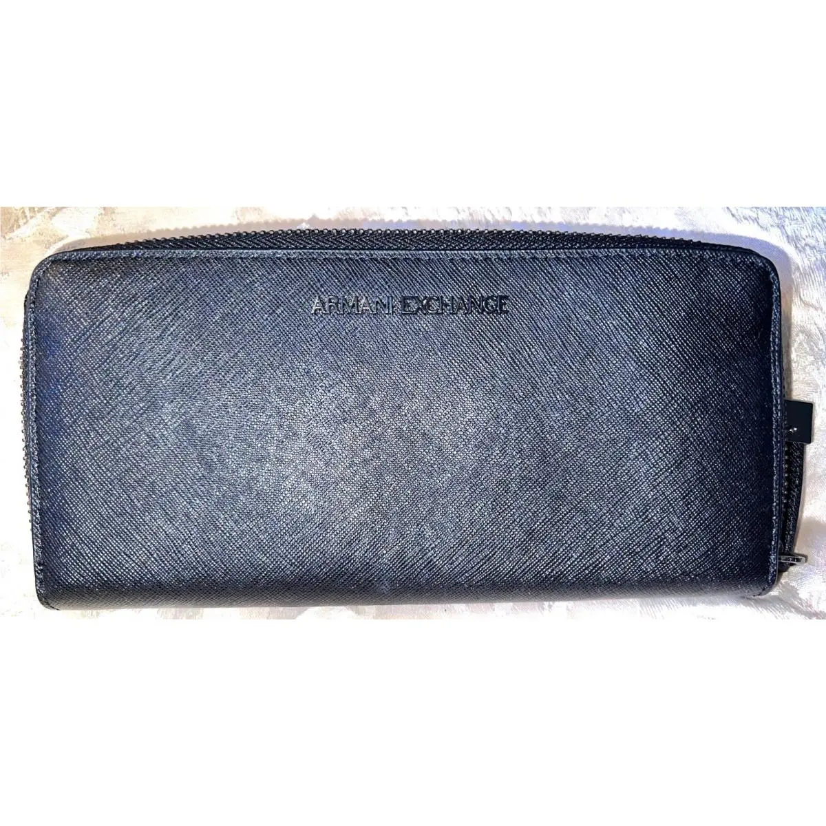 Armani Exchange Black Leather Credit Card Money Organizer Zip Around Wallet