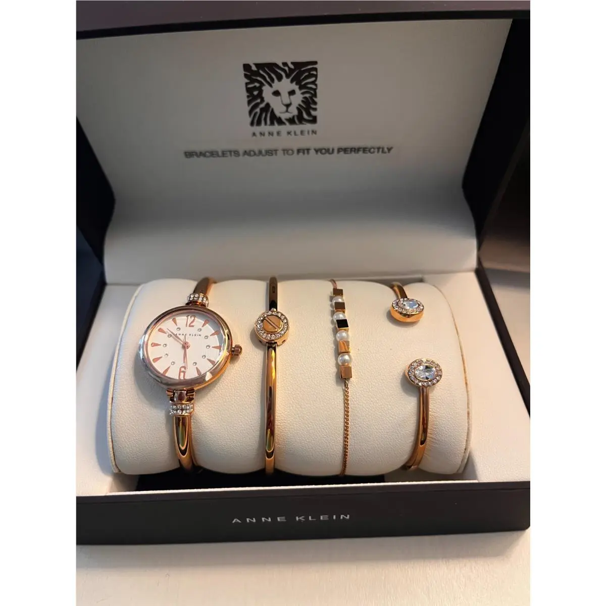 Women`s AK/2338RGST Swarovski Crystal Rose Gold Watch / Bracelet Set by Anne Klein