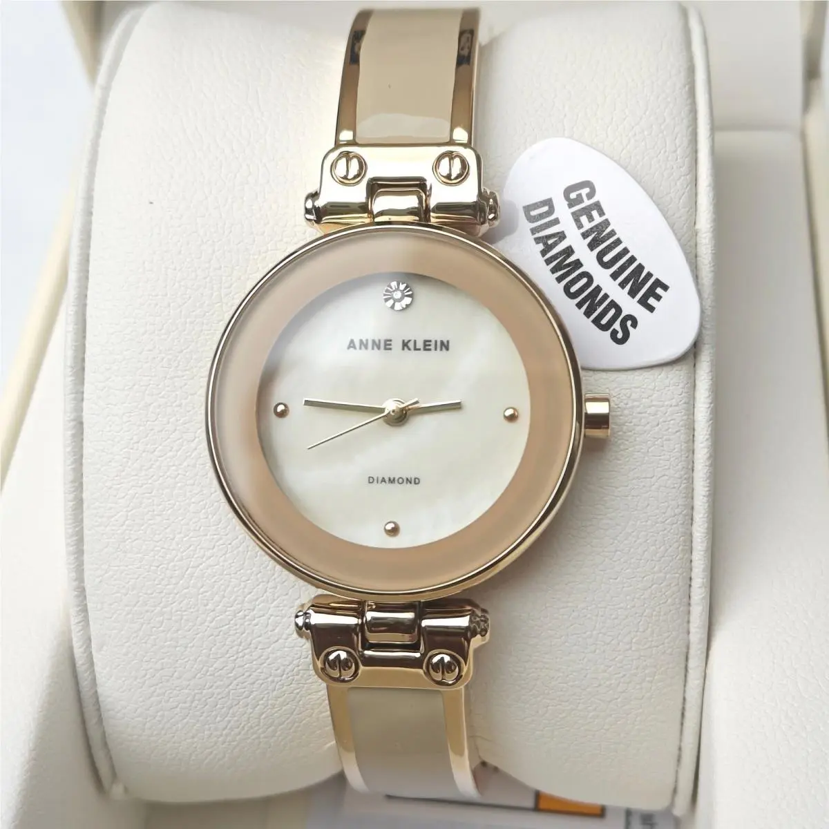 Women Gold Tan Enamel Bangle Watch Diamond AK-1980TMGB by Anne Klein