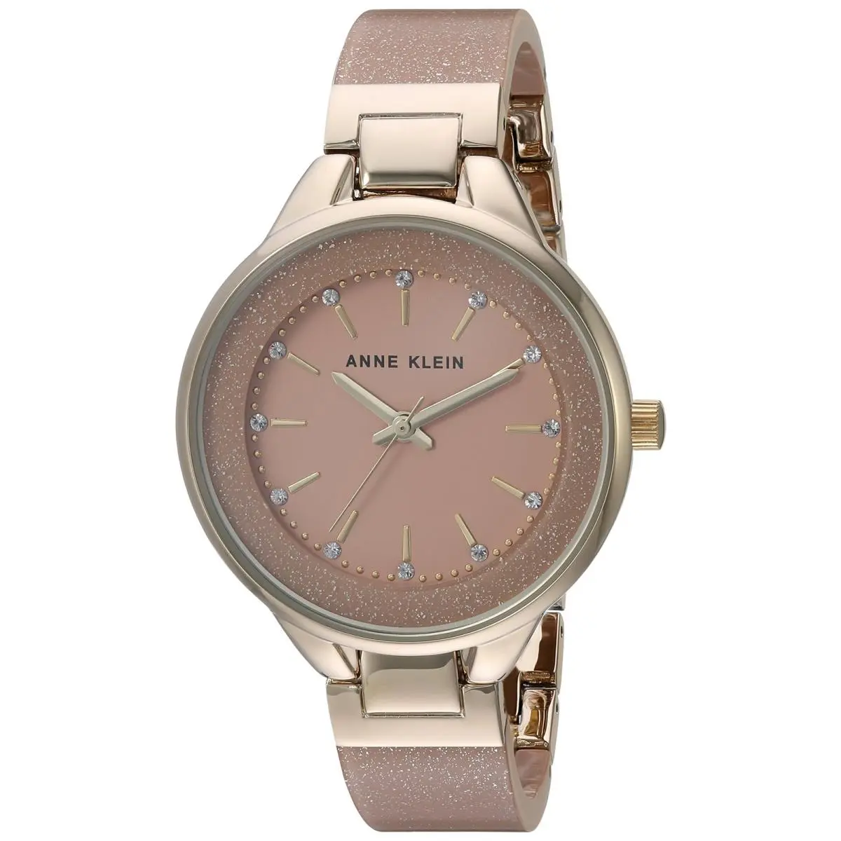 Anne Klein Crystal Accented Gold-tone/light Pink Resin Bangle Watch
