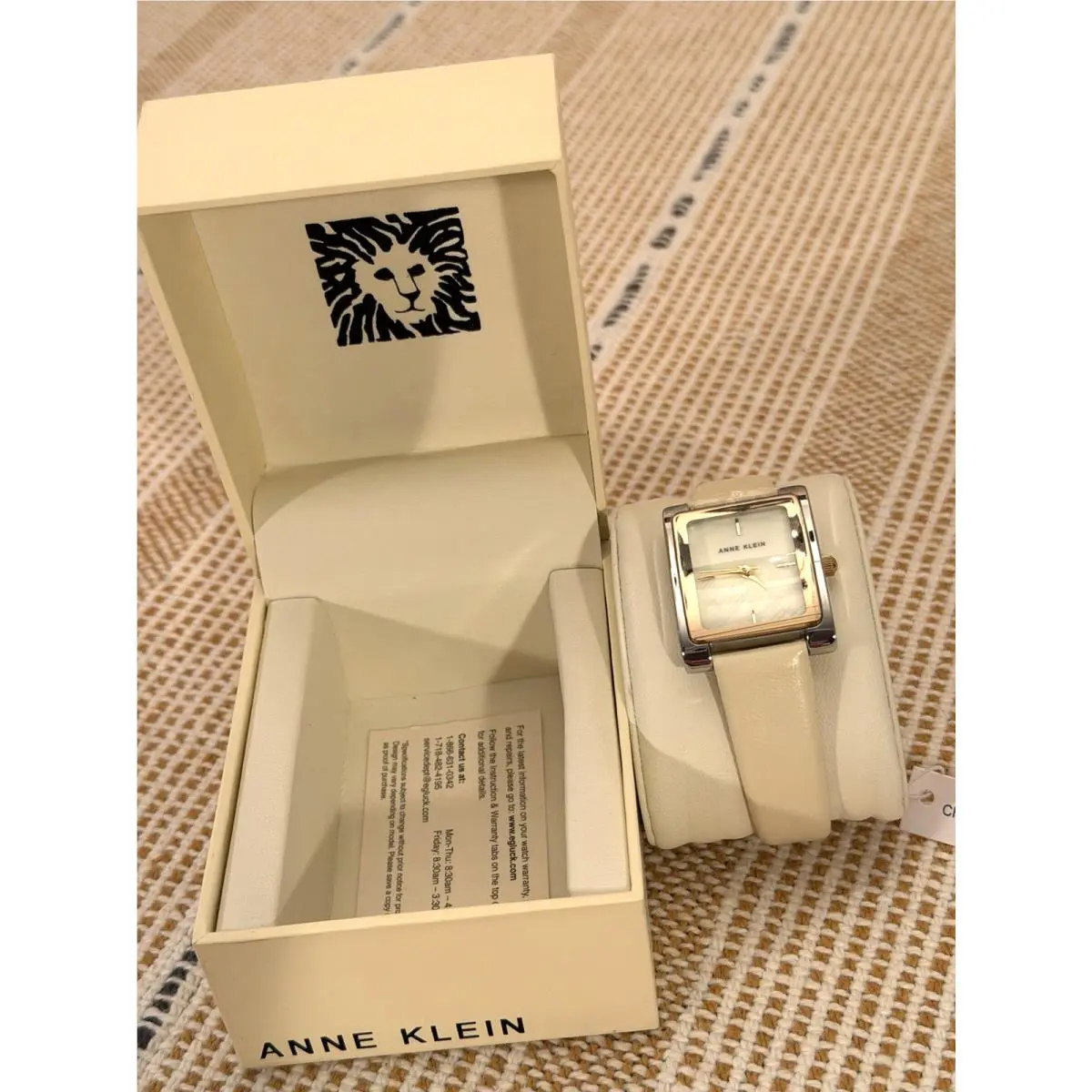 Women`s Watch AK/2706 Gold-tone Pearl Face Ivory Leather Band by Anne Klein