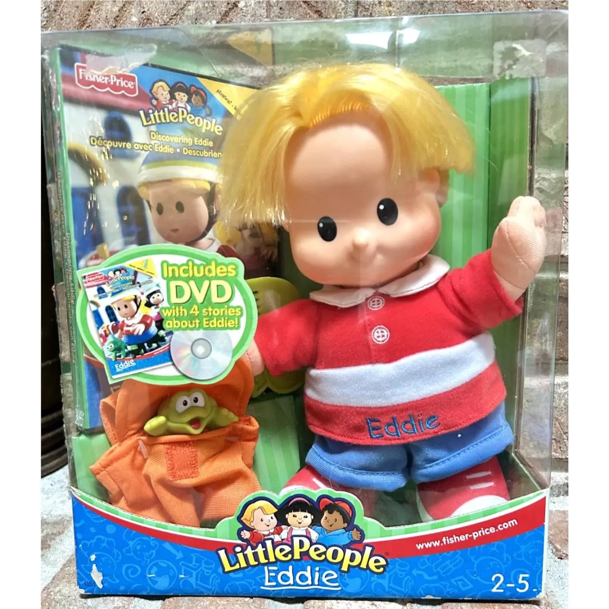 Fisher Price Little People 2004 Plush Eddie Doll Dvd Set w Freddie The Frog