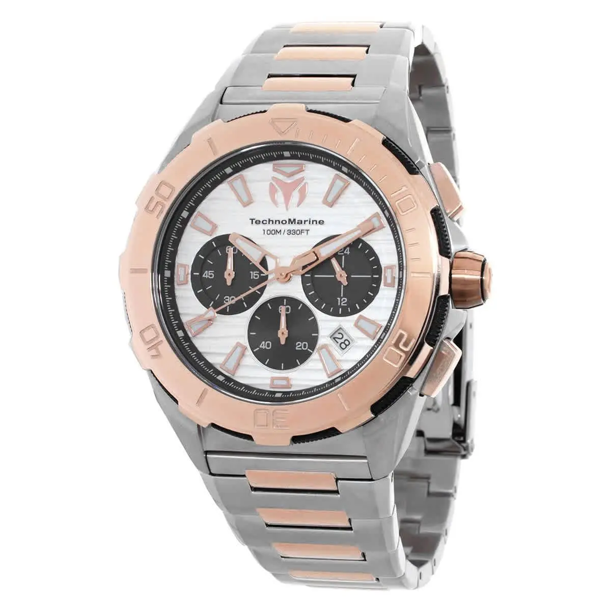 Technomarine Seven Seas Chronograph Gmt Quartz Silver Dial Men`s Watch TM-725037 - Dial: Silver, Band: Rose Gold, Steel, Bezel: Two-tone (Steel and Rose Gold)