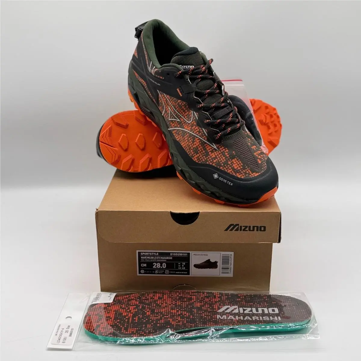 Mizuno Mens10 Wave Mujin LS Gtx Maharishi Orangeolive Trail Shoes W/box