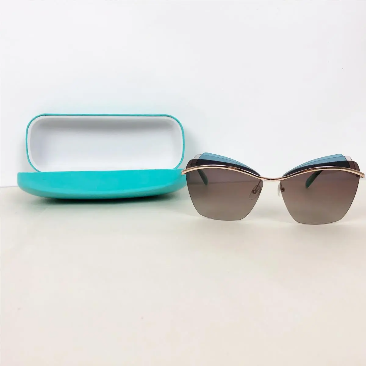 Women`s EP 113 Gold Rimless Metal Blue Cat Eye Sunglasses by Emilio Pucci