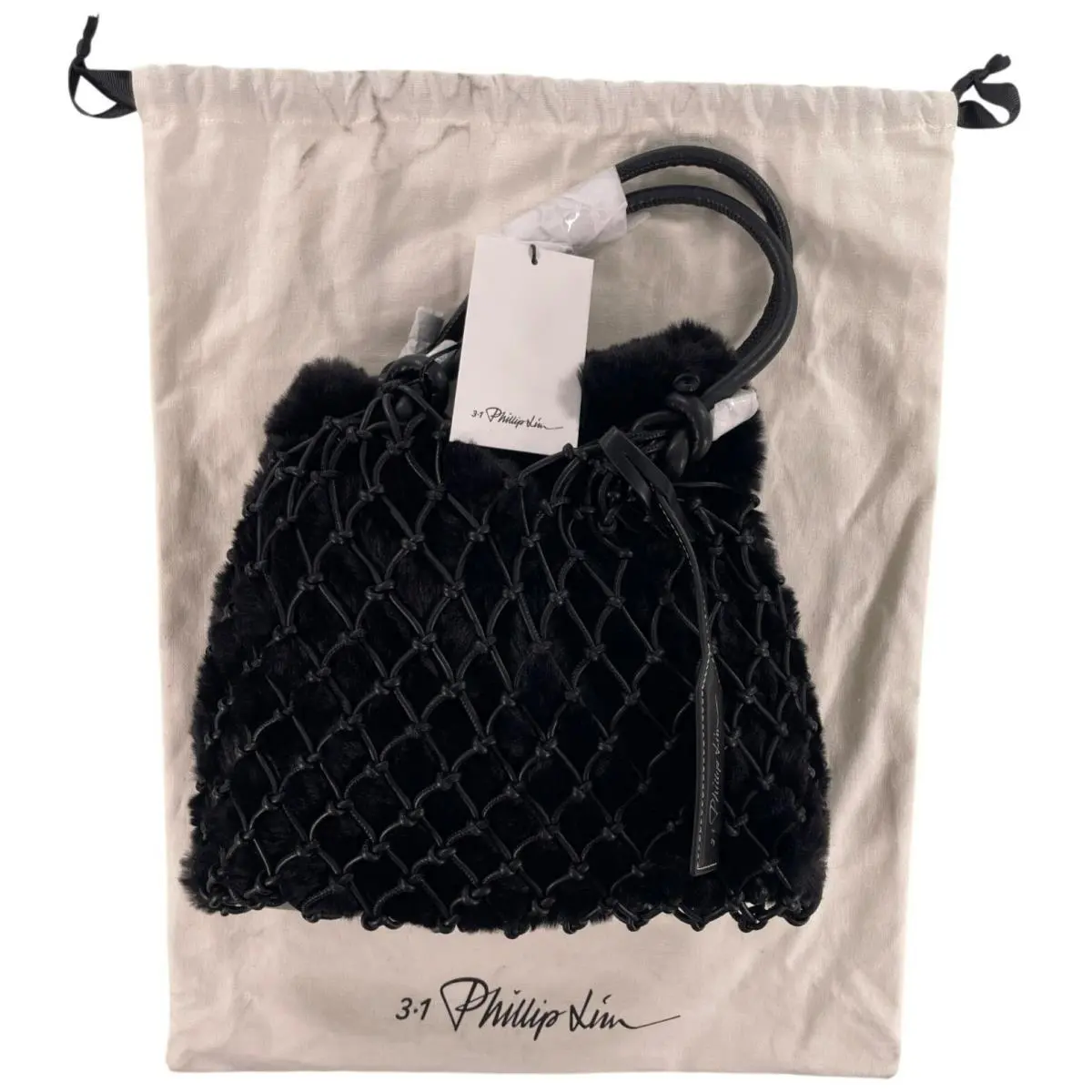 3.1  Fur Macrame Mini Sac In Black with Signature Dust Bag by Phillip Lim