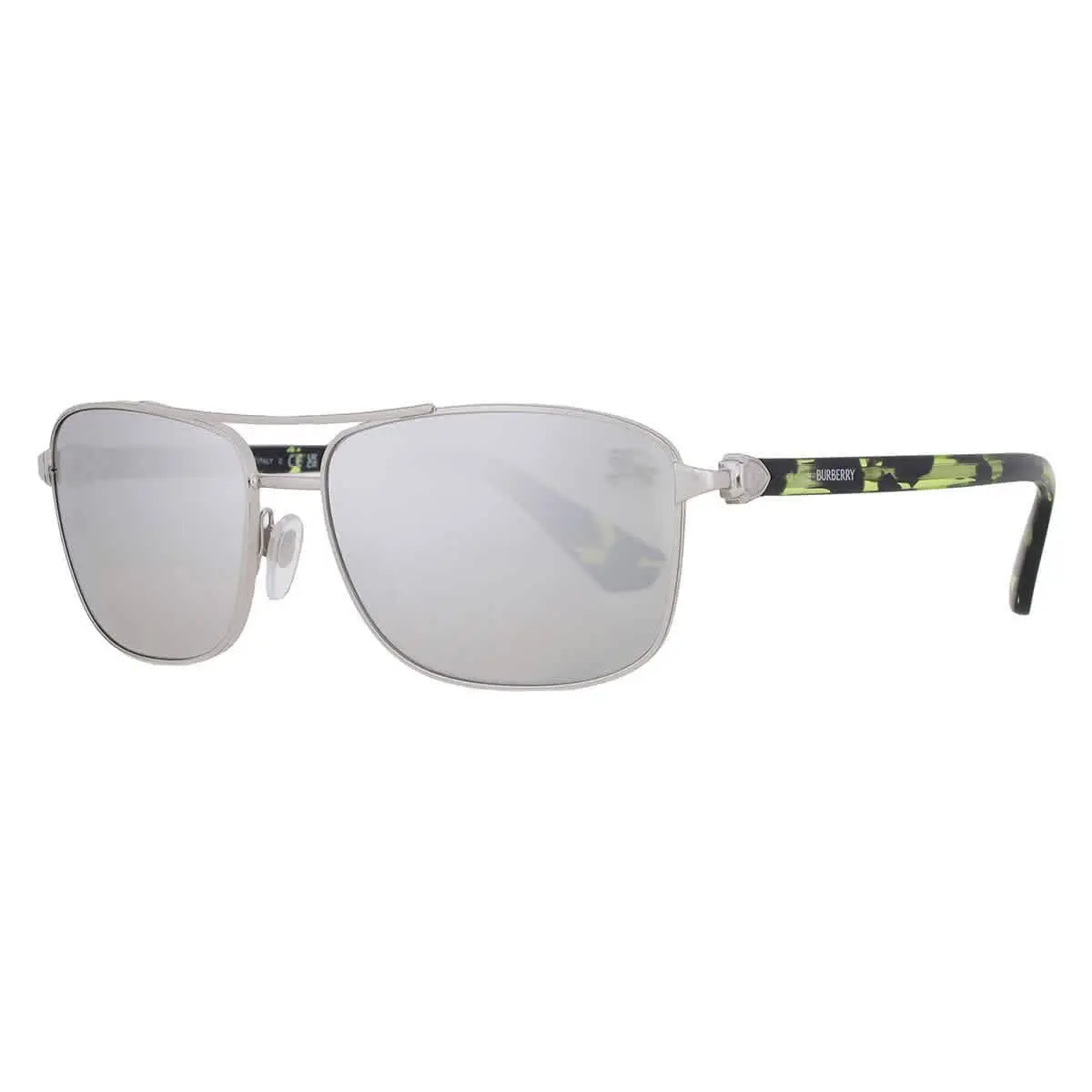 Burberry Light Grey Mirror Silver Rectangular Men`s Sunglasses BE3163 10056G 60