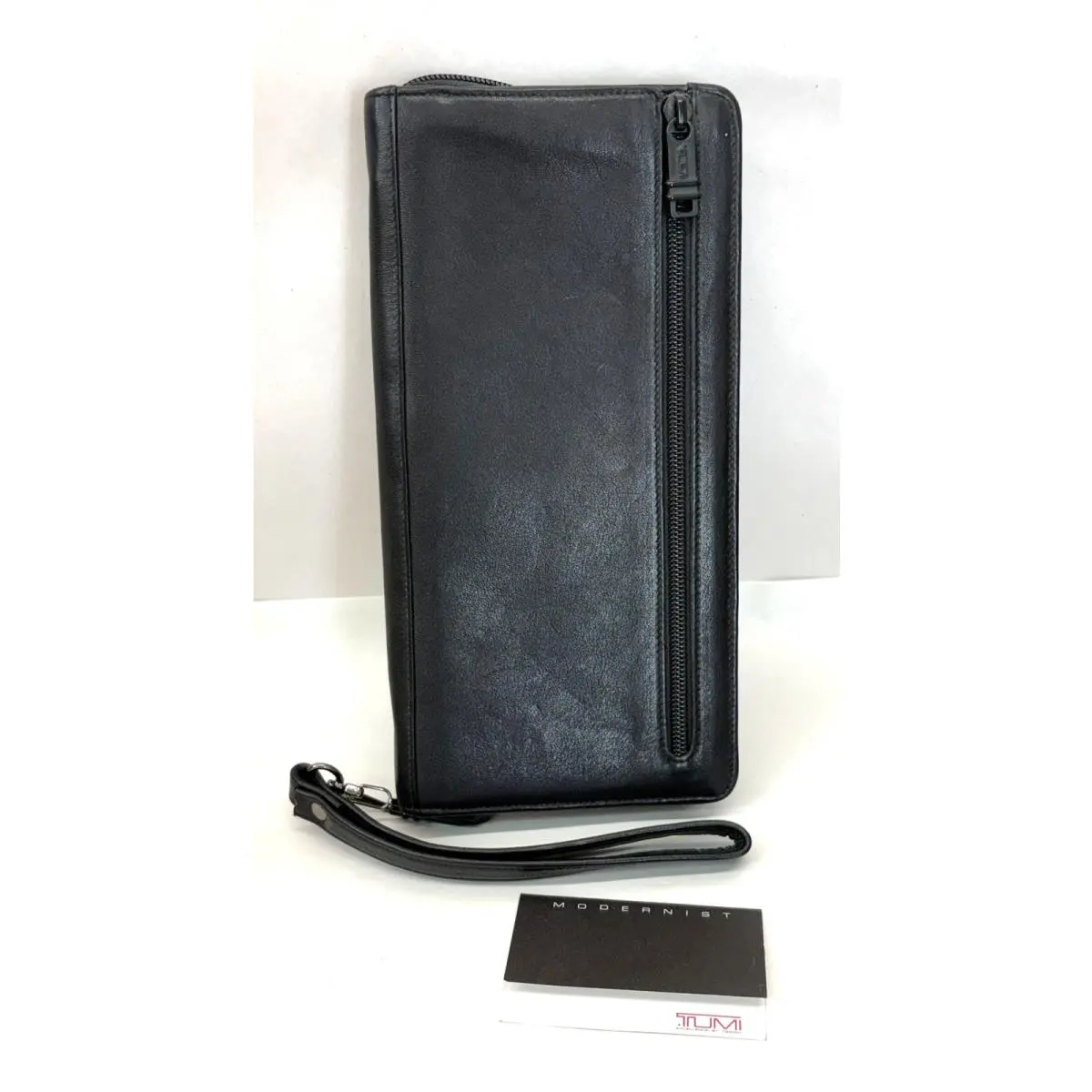 Tumi Modernist Black Leather Travel Organizer Passport Zip Around Wallet