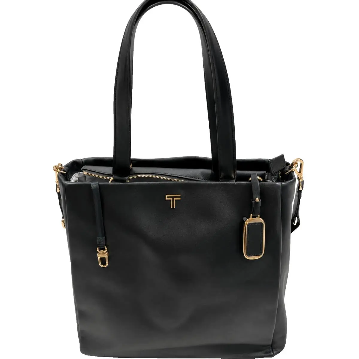 Voyageur Vail North/south Women`s Tote Bag Black Leather Gold Hardware by Tumi