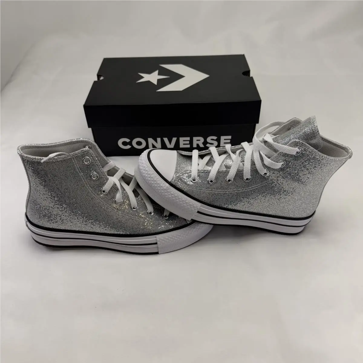 Converse Chuck Taylor All Star HI Lift Metallic Silver Disco Platform Size 5 Kid