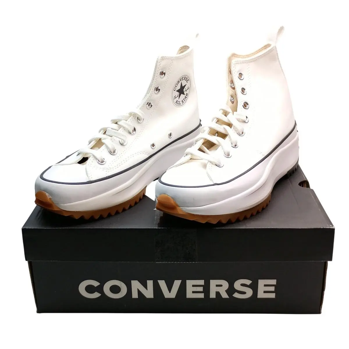 Converse Run Star Hike Hi Women Size 10 White Black Gum 166799C Platform Sneaker