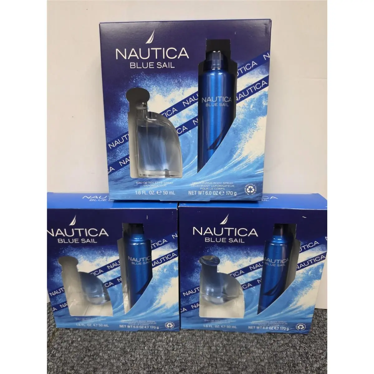 3 X  Blue Sail Gift Set - 1.6 FL OZ Eau De Toilette 6 OZ Body Spray by Nautica