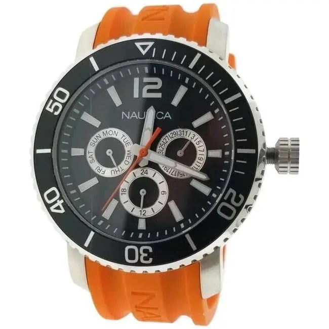 Orange Strap with Black Dial Chronograph 45mm Men`s Watch by Nautica