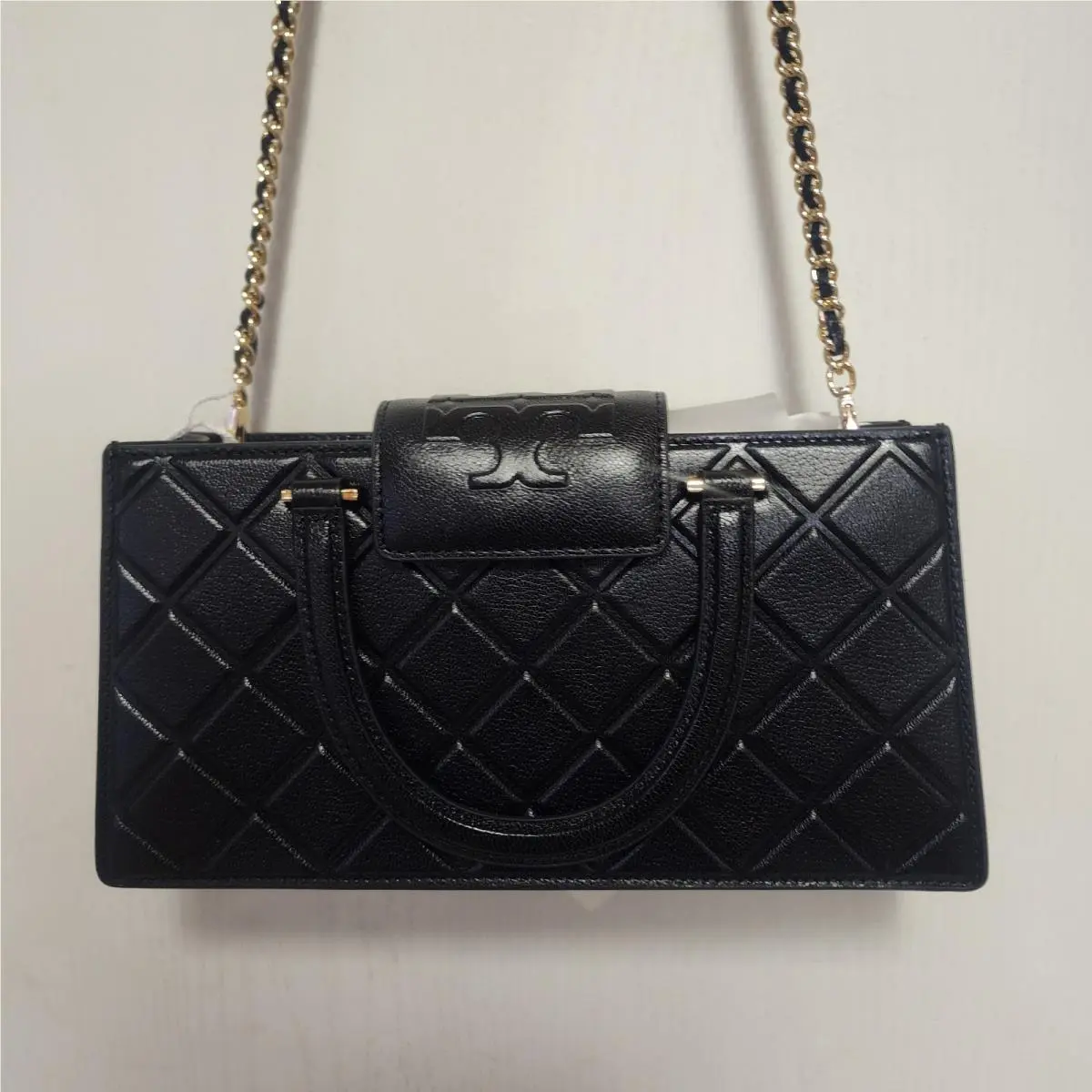 Tory Burch Fleming East West Leather Satchel Gold/black Small