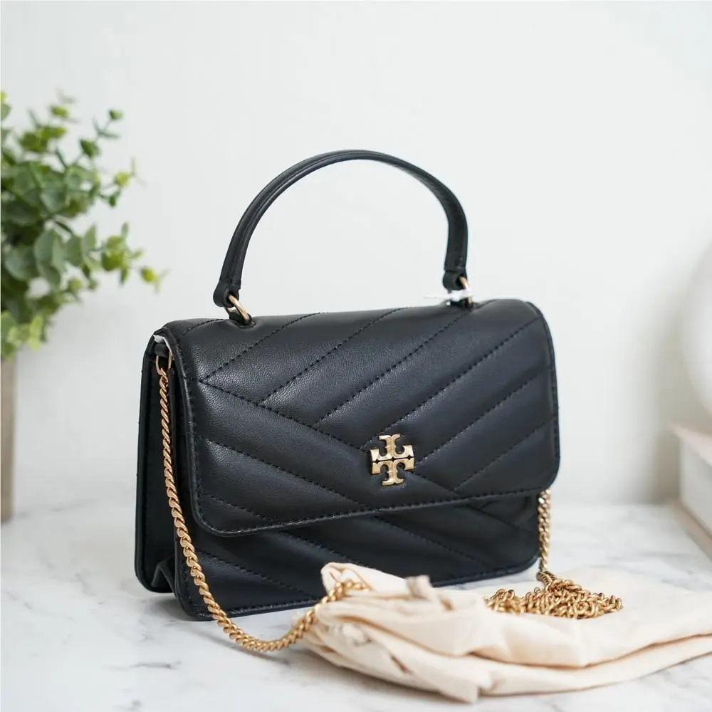 Tory Burch Kira Chevron Mini Chain Wallet Black Quilted Leather Shoulder Bag