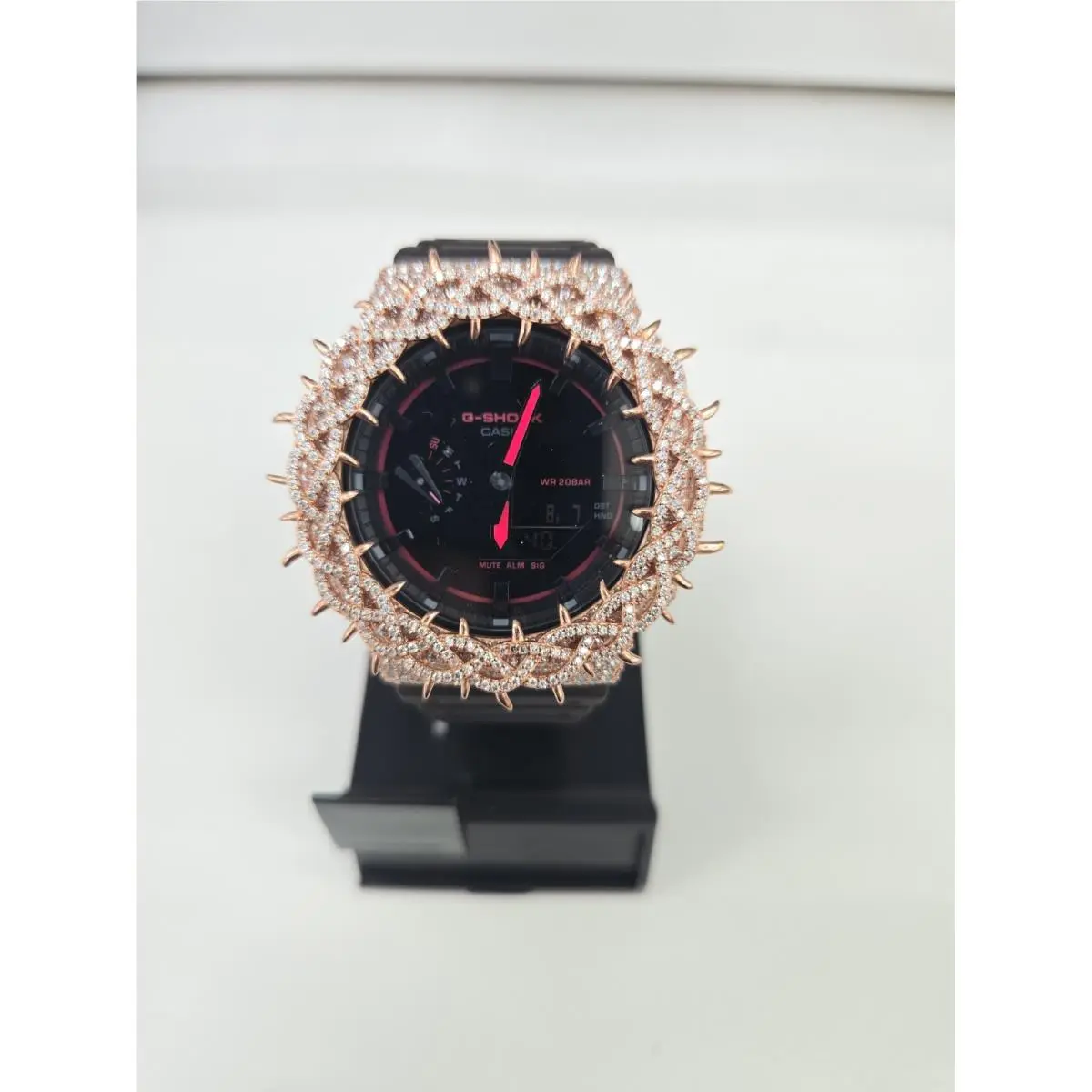 Moissanite G Shock Watch  2100 Smoky Color Band Rose Gold Bezel by Casio
