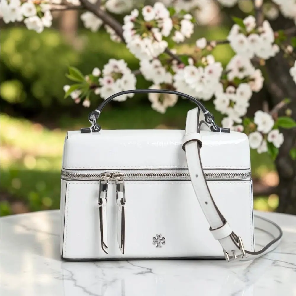 Tory Burch Rory Crinkle Vanity Bag Crossbody in Cirrus Cloud White