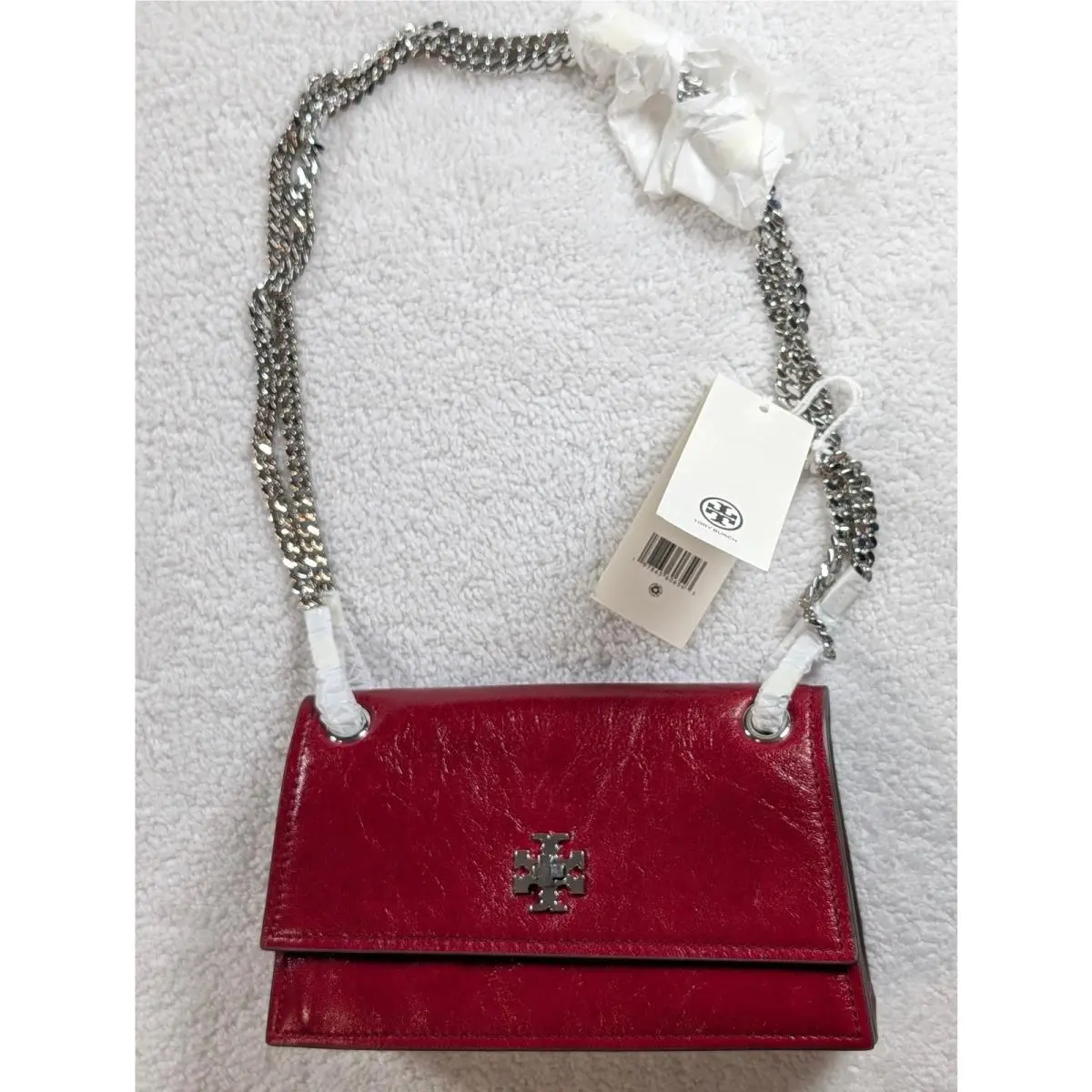 Tory Burch Kira Turnlock Mini Bag Red Crinkled Leather Silver Hardware