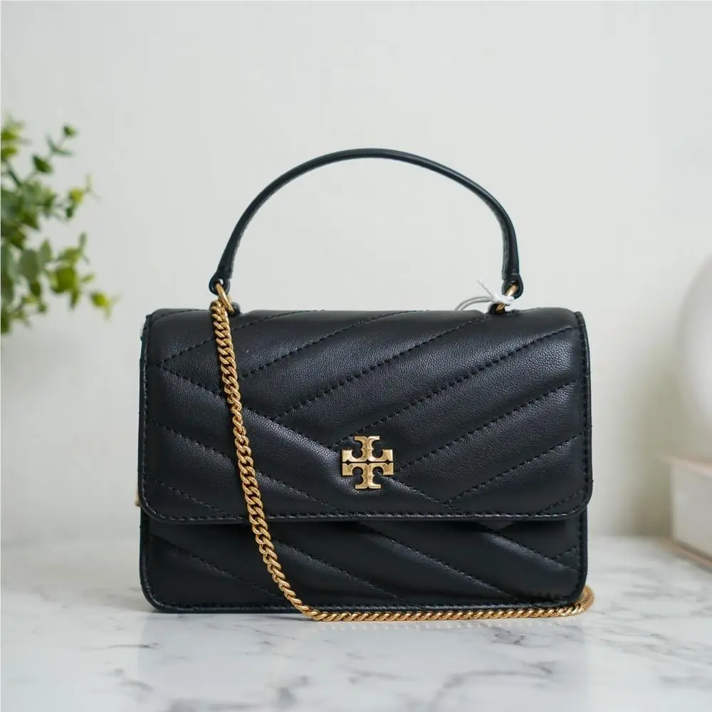 Tory Burch Kira Chevron Mini Chain Wallet Black Quilted Leather Shoulder Bag