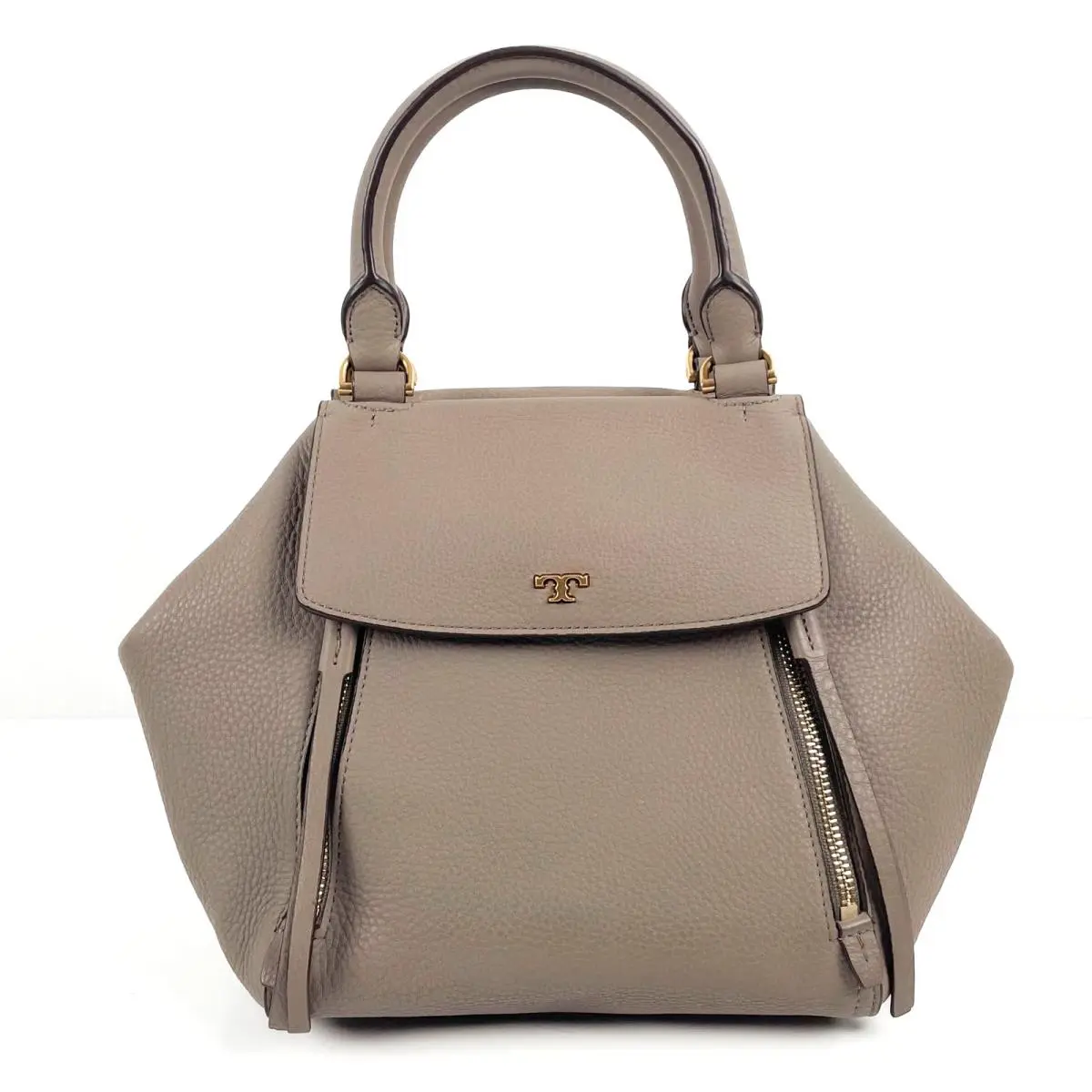 Tory Burch Half Moon Gray Heron Pebbled Leather Satchel
