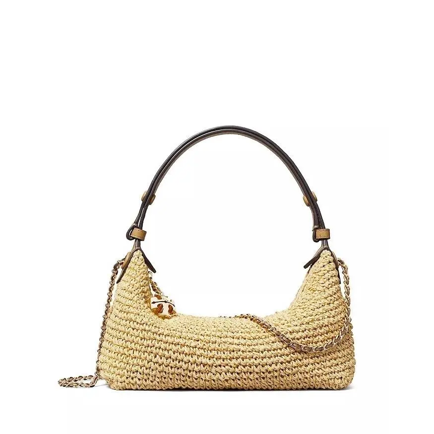 Tory Burch Fleming Crochet Straw Pouhette Crossbody Purse 183001 Natural