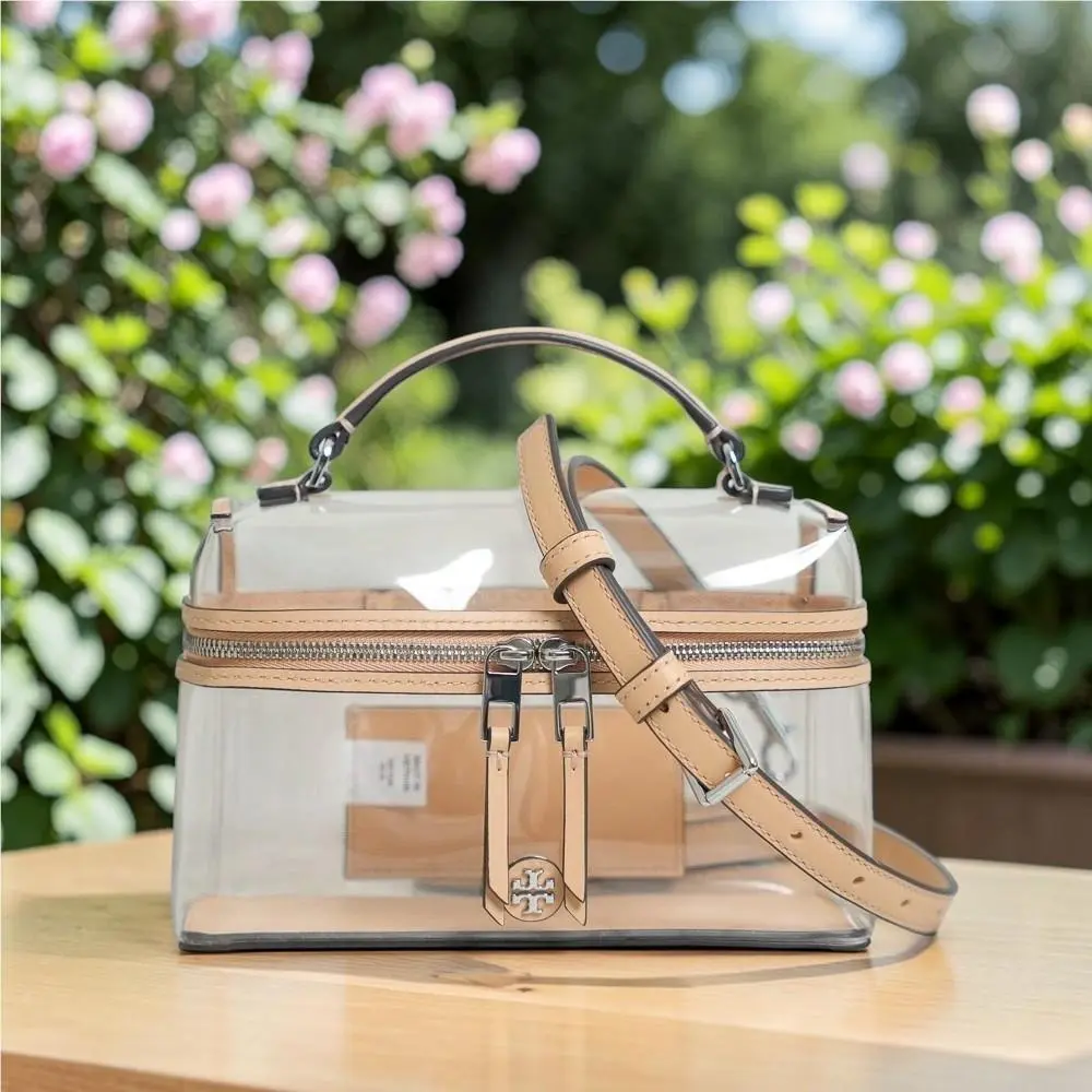 Rory Clear Vanity Bag Crossbody Brushed Almond by Tory Burch