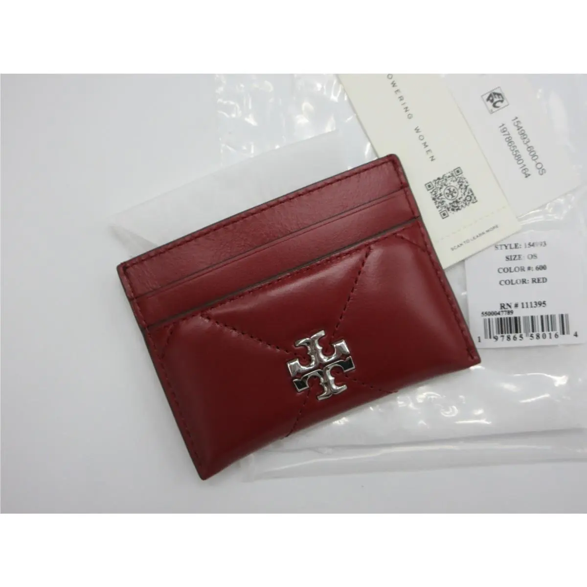 Tory Burch Kira Diamond Quilted Red Leather Card Case Packaging