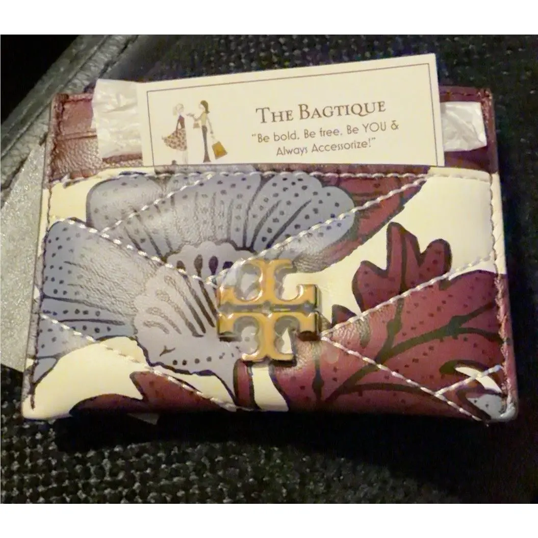 Tory Burch Floral Money Card Holder 4” Gold Logo Bagtique Vintage