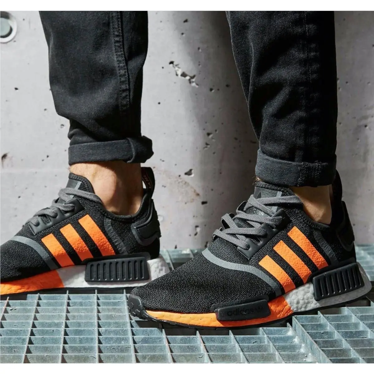 Originals Nmd R1 G55575 Men`s Running Training Shoes Black/orange by Adidas