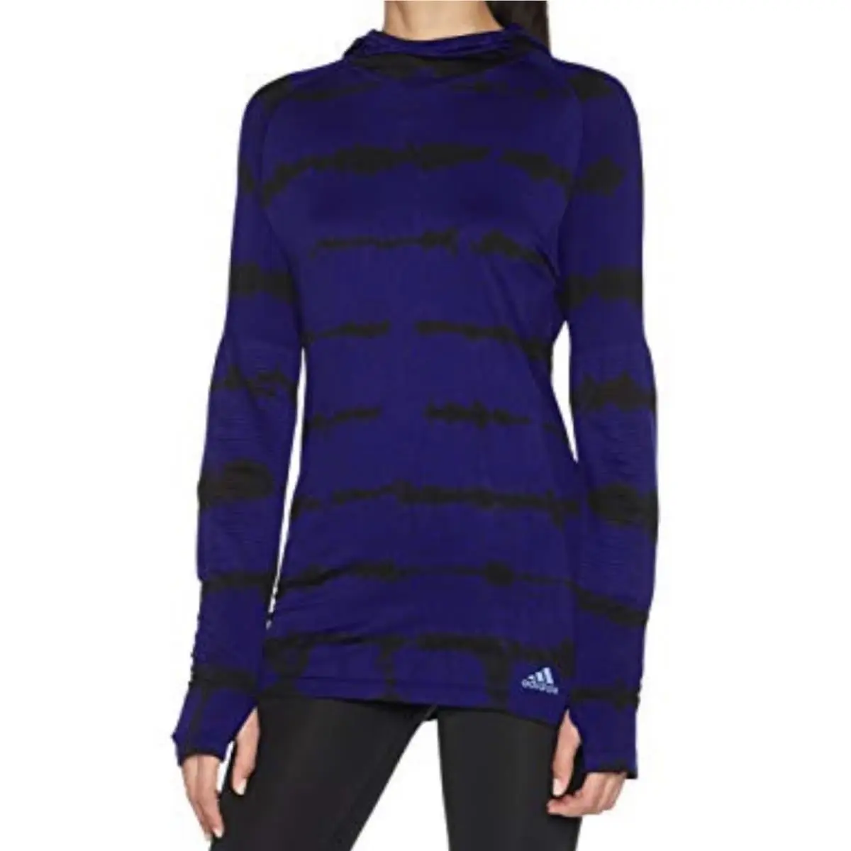 Adidas Primeknit Hooded Blue L/s Running Tee Shirt Womens Sz XS S M