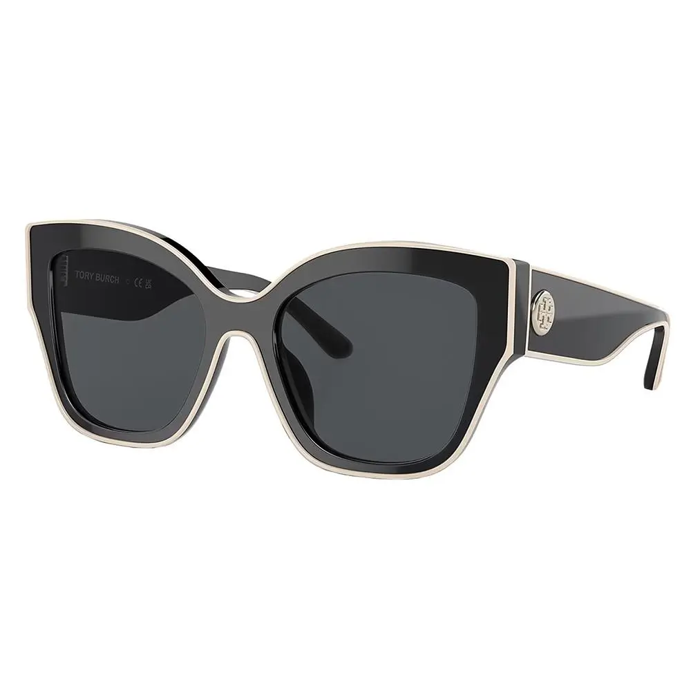 Tory Burch TY 7184U 192987 Black w/ Ivory Piping Plastic Sunglasses Grey Lens