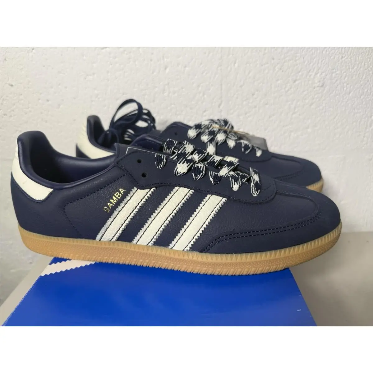 Adidas Samba OG Leather Sneakers In Indigo/off White - Men`s Sizes KJ6077