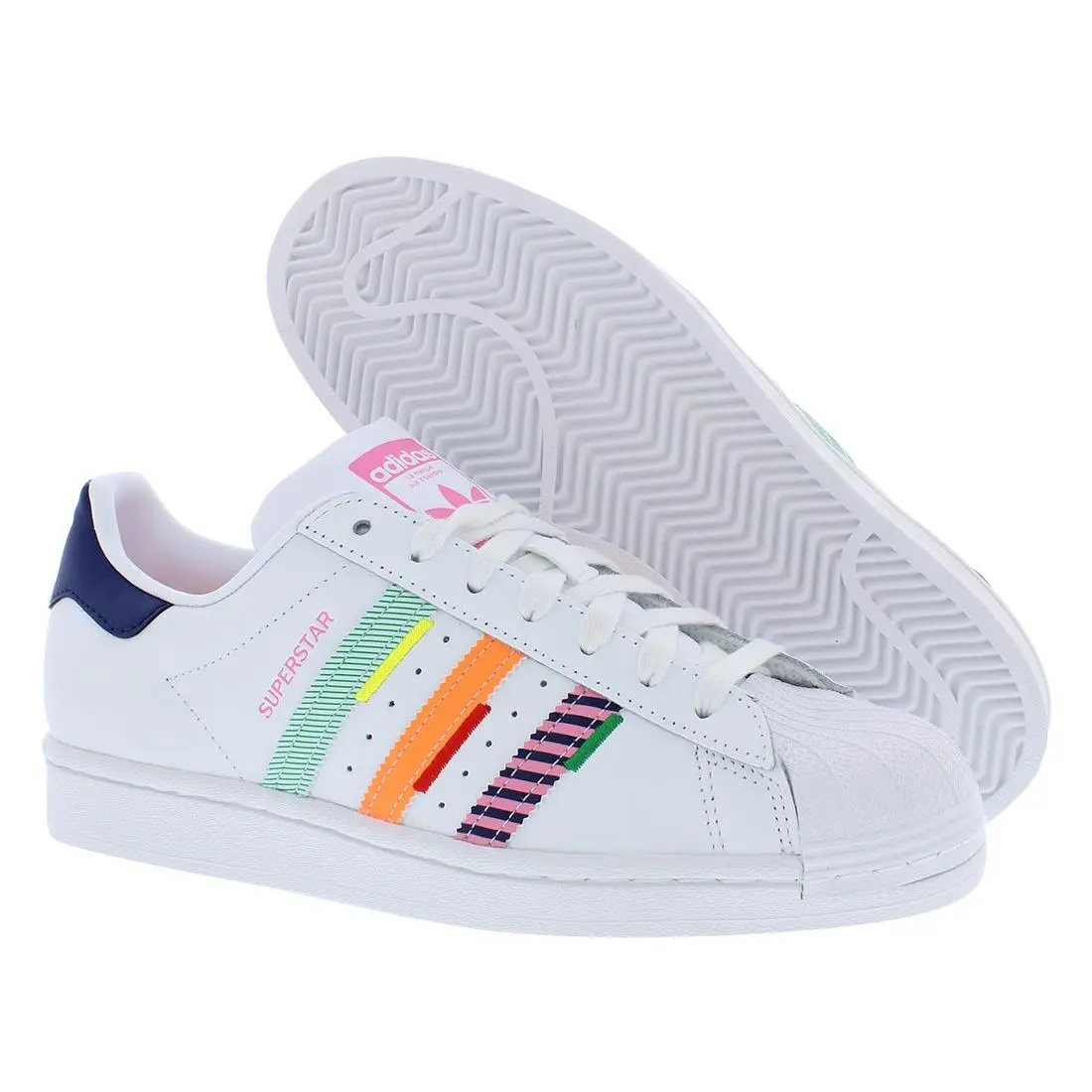 Adidas Superstar Leather Womens Shoes Size 7 Color: Cloud White/night Sky/green