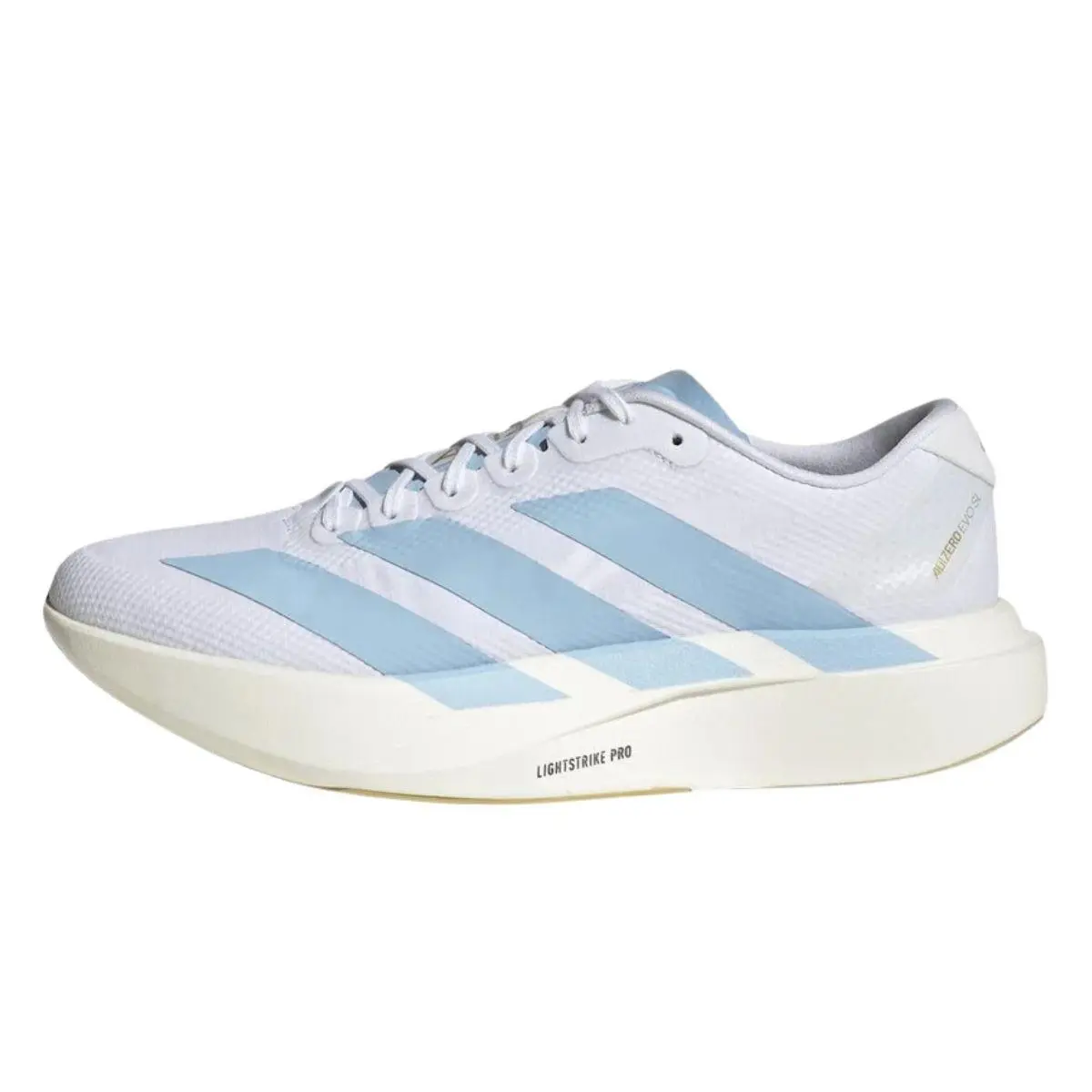 Adidas shoes - Adidas Adizero EVO SL WOVEN Shoes - Cloud White / Clear Blue / Matte Gold 5