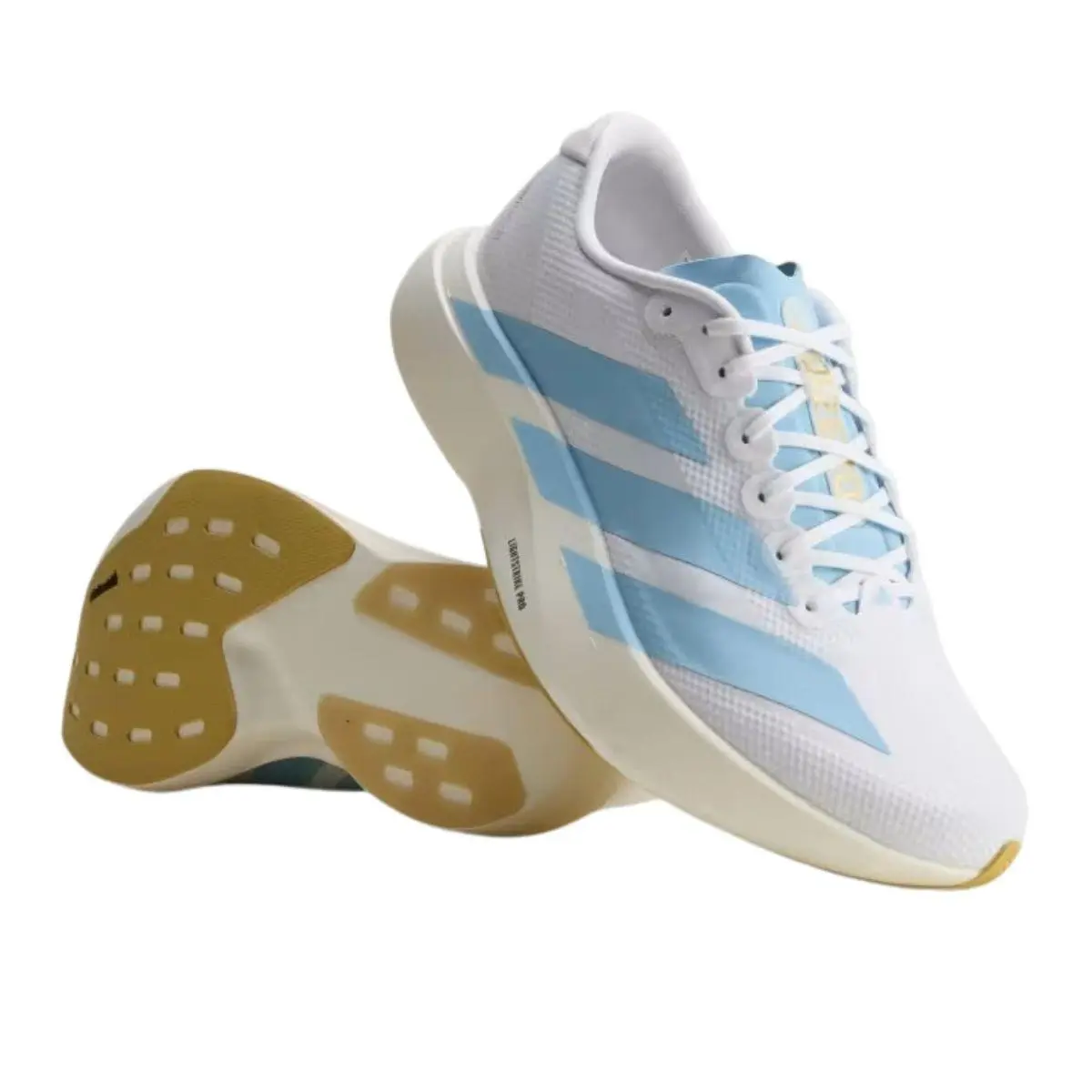 Adidas shoes - Adidas Adizero EVO SL WOVEN Shoes - Cloud White / Clear Blue / Matte Gold 7