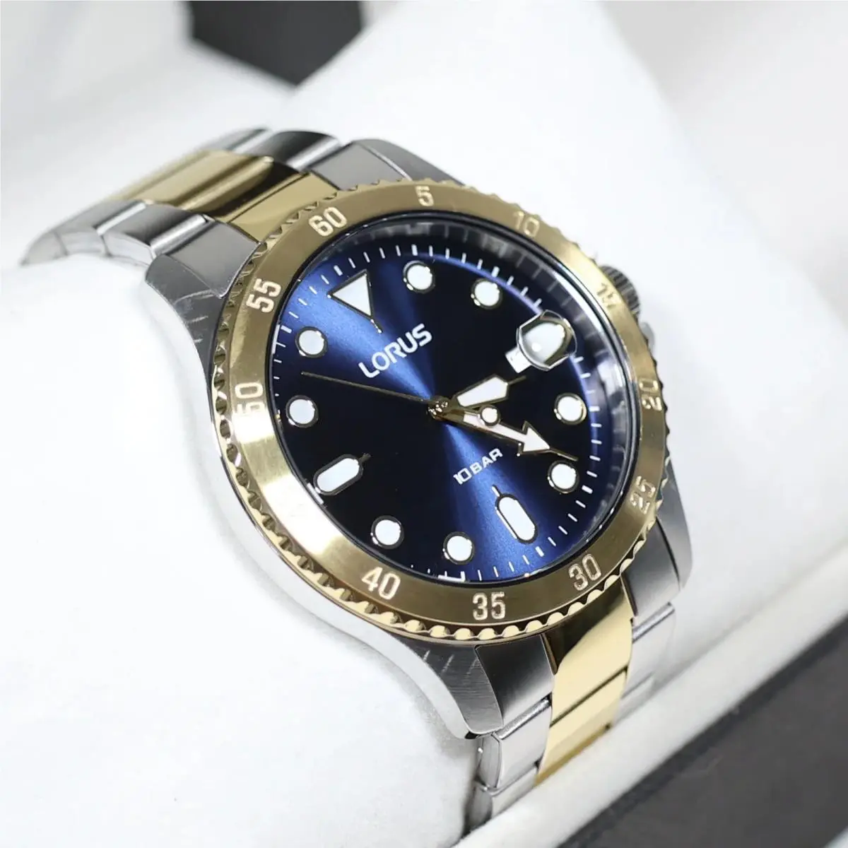 Lorus Men`s Sports Two Tone Blue Dial Stainless Steel Watch RS970DX9