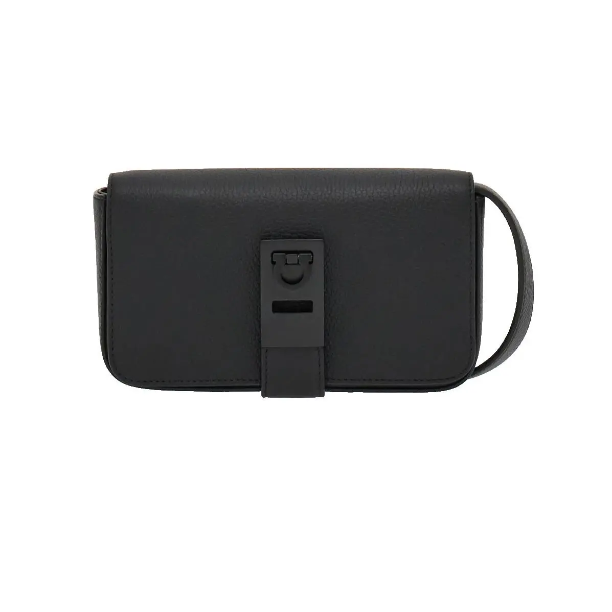Salvatore Ferragamo Mens Crossbody Wearable Wallet Black Leather Gancini