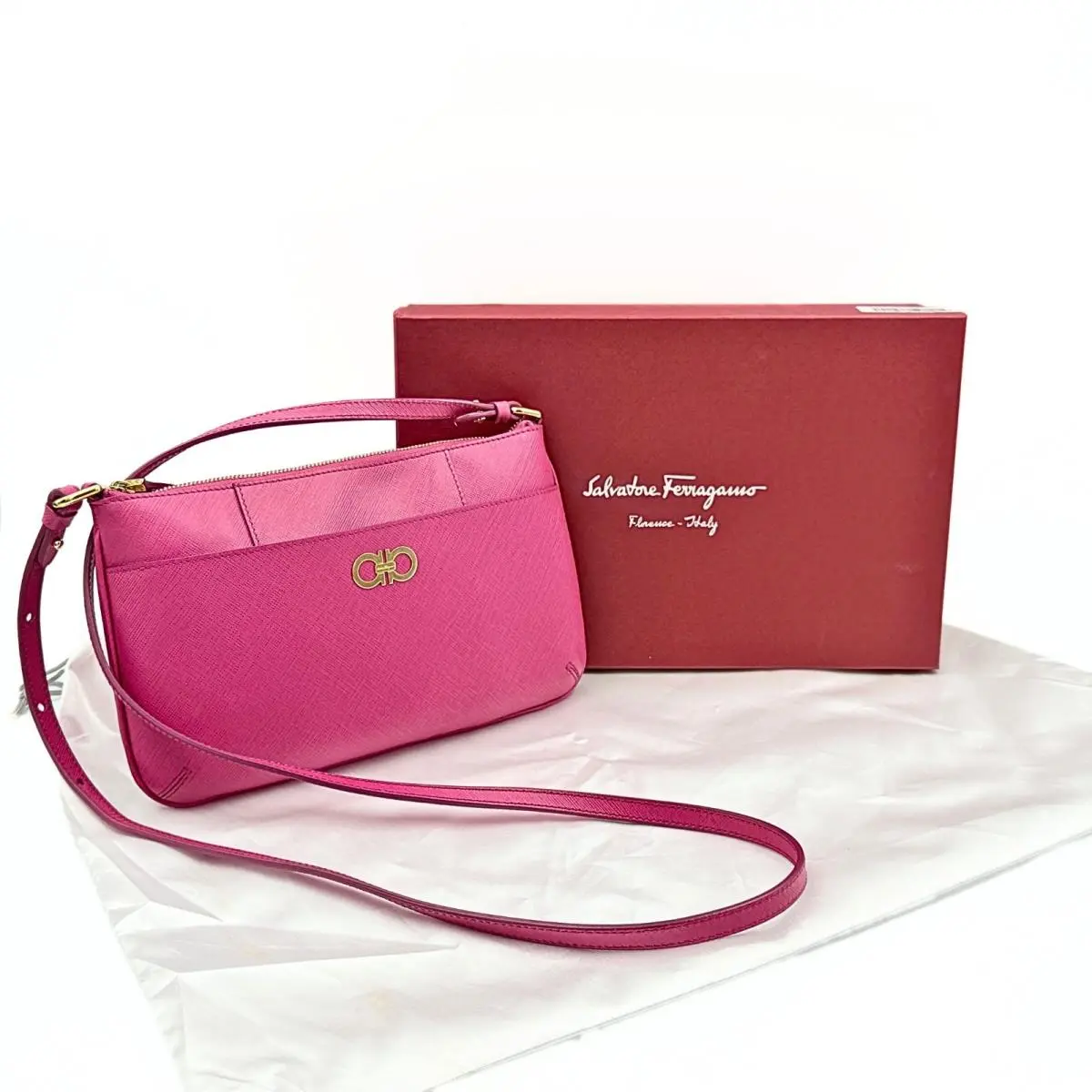 Salvatore Ferragamo Agata Rosa Pink Saffiano Crossbody Bag