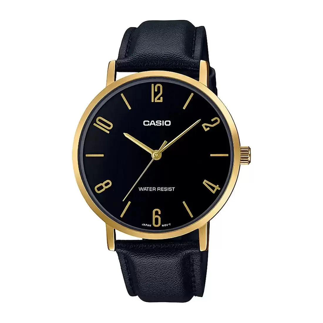 MTP-VT01GL-1B2 Men`s Minimalistic Gold Tone Black Leather Band Black Dial by Casio